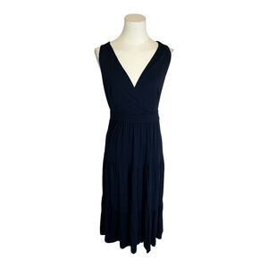 BODEN Navy Blue Tiered Midi Dress Sleeveless Size 4 Soft Flowy Party Casual Work